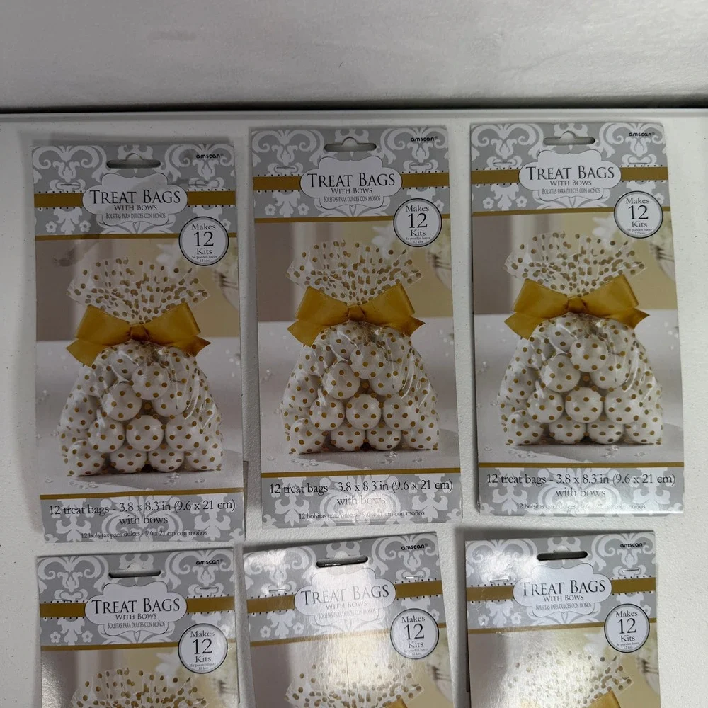 Treat Bags 6 Packs Gold Polka Dot with Bows 72ct Wedding Party Favor Kits Amscan